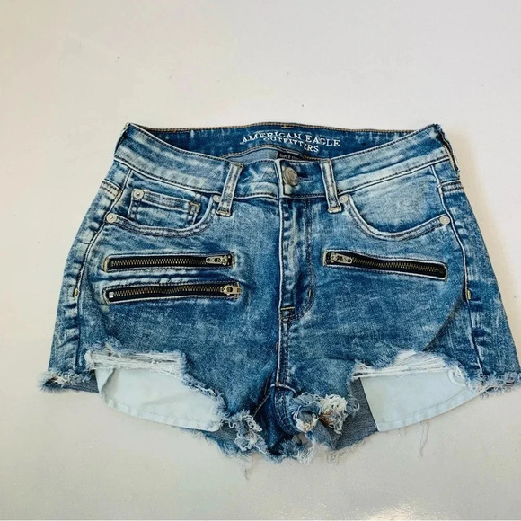 American Eagle Shorts Woman Lot 4 Hi Rise Shortie Super Stretch Blue Green Moto - Picture 2 of 16